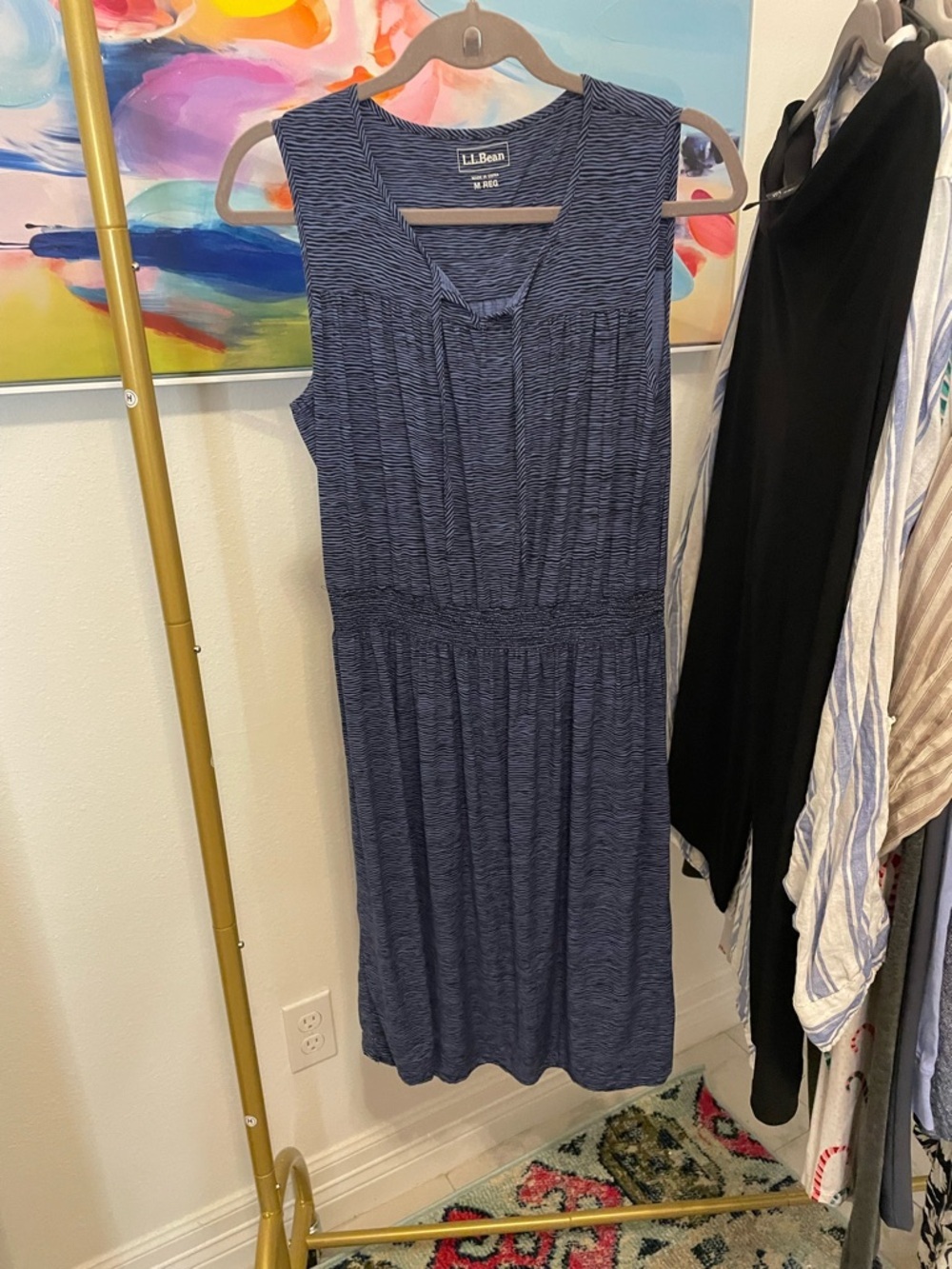 L.L. Bean Navy Striped‎ Sleeveless Summer Dress medium
